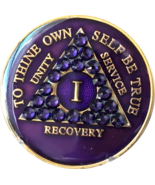 1 Year AA Medallion Purple Tri-Plate Velvet Swarovski Crystal Sobriety Chip - $23.99
