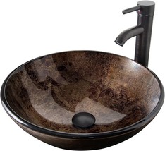 Bathroom Vessel Sink, Brown 16&quot;&quot; Artistic Glass Bathroom Bowl, And Pop U... - £99.09 GBP