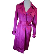 Y2K Womens Medium Pink Satin Trench Jacket Below Knees Fuschia Magenta B... - $77.23