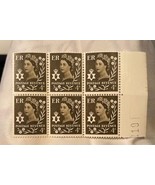 Queen Elizabeth II Her Majesty&#39;s Postage Stamp 4d Vintage block of 6 - £9.00 GBP