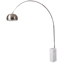 LeisureMod Modern Arco Stainless Steel Floor Lamp with Marble Cube Base in White - £434.59 GBP