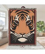 Soft Tiger Design Woven Blanket Bold Vintage Charm 100% Cotton, Throw Blanket - $52.79 - $98.55
