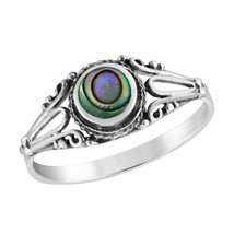 Swirled Vintage Embrace Round Abalone Shell Sterling Silver Ring-7 - £10.29 GBP
