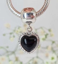 Retired Vintage 925 Sterling Silver Black Charm MI amor ONYX dangle Clip Charm  - £14.51 GBP