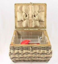 Vintage Woven Sewing Notions Storage Basket Made in Japan Green Sparkles - £9.66 GBP