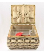 Vintage Woven Sewing Notions Storage Basket Made in Japan Green Sparkles - $16.61 CAD