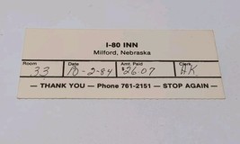 Vintage I-80 Inn Milford Nebraska Roadside Motel Check in Slip 1980 Ephe... - £6.74 GBP