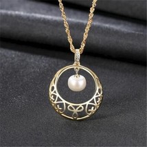 Pearl Pendant Floral Hollow Hoop Design 925 Sterling Silver Necklace 2 Colors - £20.55 GBP