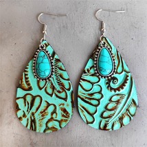 Mint &amp; Turquoise Floral Embossed Drop Earrings - £7.82 GBP