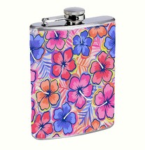 Tropical Hibiscus Plumeria 8oz Stainless Steel Hip Flask Drinking Liquor y2k - £11.06 GBP