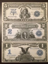 Reproduction Copies 1899 Silver Certificates $1, $2 Two Silver $,$5 Indi... - £7.84 GBP