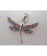 Small Jeweled Dragonfly Charm Multi-Colored Faux Diamonds Silver Color D... - $4.99