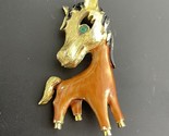 Vintage JJ Horse Pin Brooch Cartoonish Character Enamel Golden Tone - $13.71