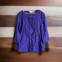 Chicos Sz 0 XS Blouse Top Womens Purple Keyhole Pleated Beaded Scoop Neck Sheer - £11.80 GBP