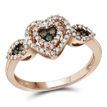 10kt Rose Gold Womens Round Brown Color Enhanced Diamond Heart Cluster Ring - £324.78 GBP