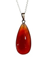 Carnelian Pendant Pear Drop Vitality Warmth Gemstone 925 Silver 18&quot; Chain Boxed - £24.81 GBP