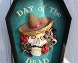 Day Of The Dead Masquerade Red Rose Skull With Sombrero Hat In Coffin Wa... - $27.99