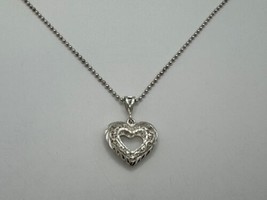 Sterling Silver Bright Cut Heart Pendant with 30&quot; Bead Necklace - £23.62 GBP