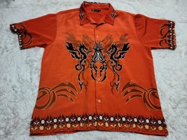 No Boundaries Flame Dragon Camp L Hawaiian Shirt Orange Guy Fieri-Esque Vintage - £10.28 GBP