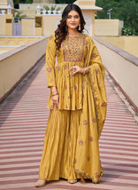 Beautiful Yellow Multi Embroidered Designer Gharara Suit939 - £43.94 GBP