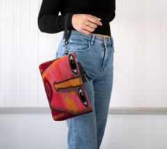 Big Red Lips Abstract Art Vegan Leather Wristlet Clutch Bag Handbag Purse - £47.96 GBP