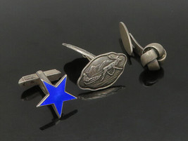 EUROPEAN 925 Silver - Vintage Enamel 3 Pcs Lot Single Cufflinks - TR3150 - £72.69 GBP