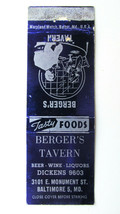 Berger&#39;s Tavern - Baltimore, Maryland Restaurant 20 Strike Matchbook Cover MD - £1.49 GBP