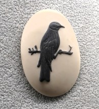 Vtg Black Bird Cameo Crow Raven Brooch Etched Pin Fall Vibes Fashion Jew... - $375.23 MXN
