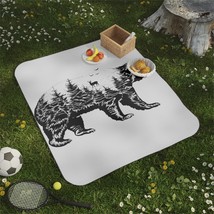 Cozy Picnic Blanket with Forest Bear Design | Waterproof Backing | Soft Mink Pol - £49.40 GBP