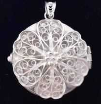 Aya Handcrafted Sterling Silver Filigree Circle Locket , &quot;Treasured Memo... - $169.00