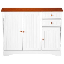 White Wood Sideboard Buffet Cabinet with Walnut Finish Top and Knobs - £265.76 GBP