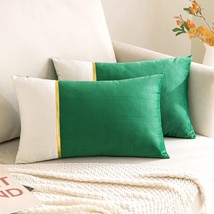 (2) Green White Gold Stripe 12x20 Velvet Lumbar Christmas Throw Pillow Covers - £10.10 GBP