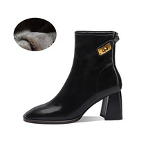 Women ankle boots natural leather 22-24.5cm Autumn and winter Buckle High-heelet - £132.02 GBP