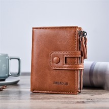 Men Wallets Leather Double Zipper Card Holder Short Male Purse Coin Pocket Vinta - £58.16 GBP