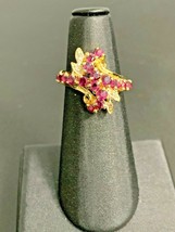 Estate 14k Yellow Gold Ruby Cluster Ring With Diamonds - £220.90 GBP