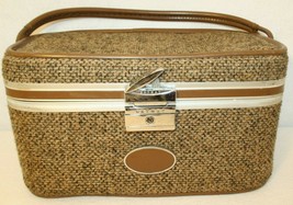 VTG Skyway Carry Train Case Makeup Travel Bag Carry On Tweed Brown - $59.95