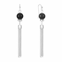 Liz Claiborne Women's Black Ball Drop Earrings Silver Tone New - $15.12