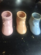 3 Childs Shoes Boots Planter Vase Vintage  Porcelain 4 In Long - £14.46 GBP