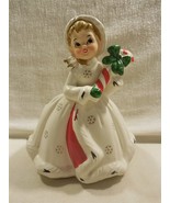Vtg Napco Japan Ceramic Christmas Snowflake Girl with Candy Cane Planter... - $67.95