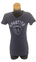 Adidas SKC Womens Sz M Blue Shirt MLS V Neck T shirt Sporting Kansas City Soccer - $17.75