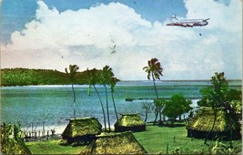 Vtg Chrome Postcard 1949 Typical Fijiian Village - Fiji Pan American Airlines  - $10.84