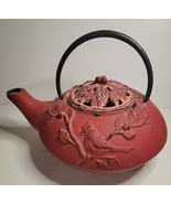 Cast Iron Tea Pot with Lid Cardinal and Leaf Pattern - $59.00