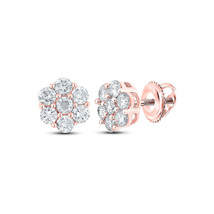 10kt Rose Gold Mens Round Diamond Flower Cluster Earrings 1 Cttw - £665.29 GBP