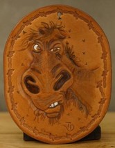Vintage Tooled Inked Leather Wall Art Grumpy Horse Original Portrait Signed TD - £29.94 GBP