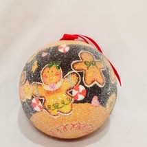 Gingerbread Man Family Christmas Ornament Sugar Coated Ball Red Ribbon 3... - $14.84