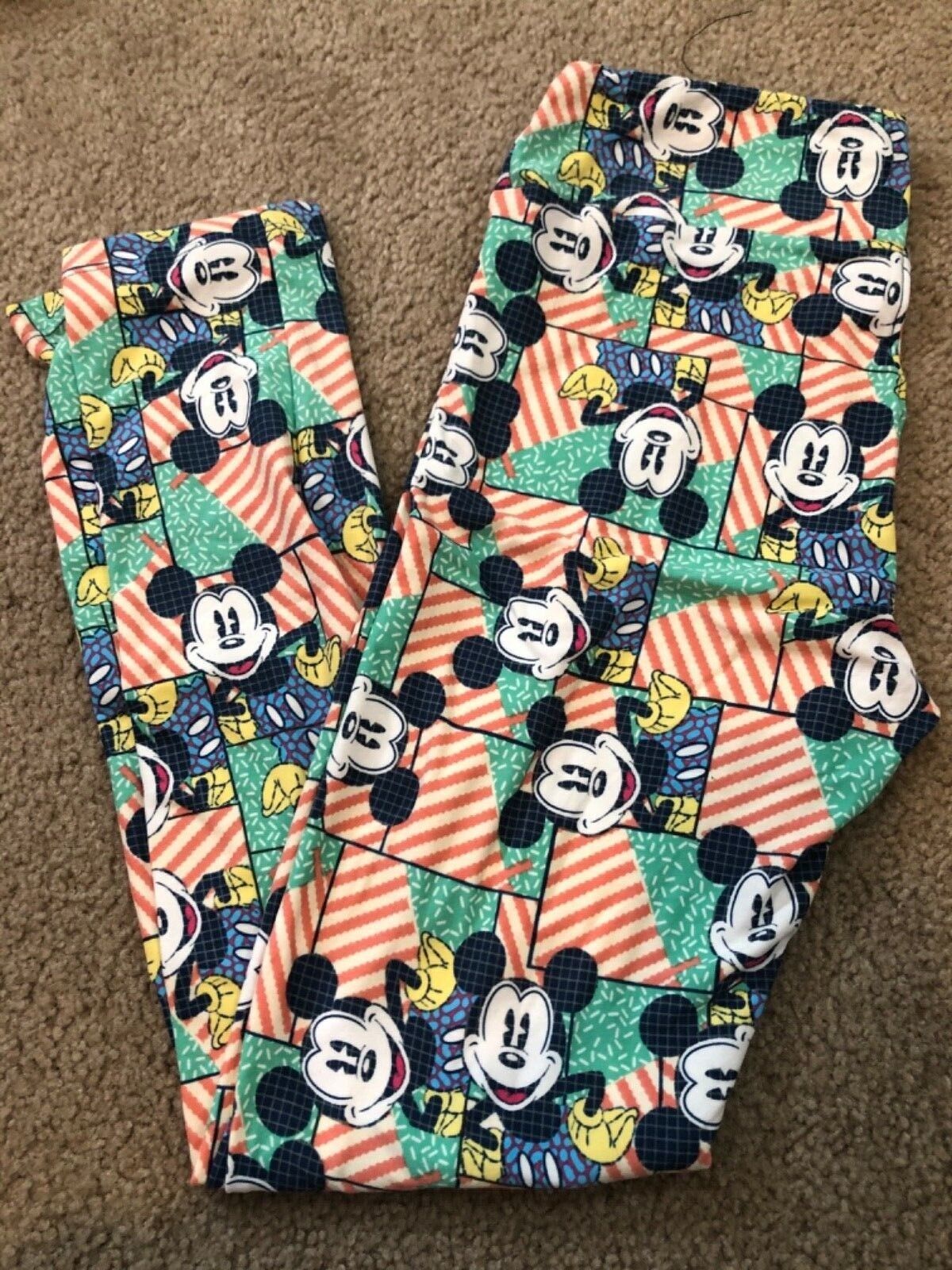Lularoe Disney Mickey Mouse Orange Green OS Womens Leggings One Size Geo... - $9.49