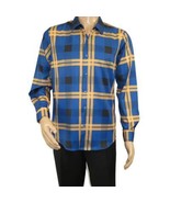 Men&#39;s Sports Shirt By Moderno Plaid Fancy Silky Long Sleeves MJLS-810 Na... - $43.99