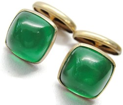 9Kt Yellow Gold Cuff Links Green Cabochon Glass - £97.29 GBP