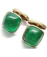 9Kt Yellow Gold Cuff Links Green Cabochon Glass - $123.73