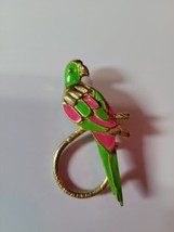 Vintage Estate Sale Hot Pink Gold and Neon Green Parrot Brooch Pin Enamel - £10.38 GBP
